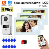 1080P 7 Inch 3pcs Touch Screen 5G Wifi Video Doorbell, Smart TUYA Home Video Intercom Rceord Kit ID Unlcok 4-Wire Connection
