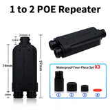 CCTV 1 to 2 PoE Extender with IEEE802.3af/at 48V Outdoor for POE Switch Camera 2 Port Waterproof POE Repeater Black