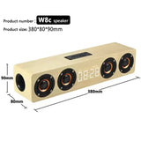 W8C 12W Wooden Bluetooth Speaker With 4 Loudspeakers 52mm Diameter TF Card Playback 3.5mm AUX Audio Input FM Radio Clock & Alarm