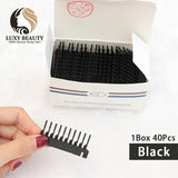 Hair Extensions Tools 6D Hair Buckle Tools 40 Pcs 6D Hairs Extension Machine 6D-2 Hairs Comb Medium Brown Beige Black Color Hair