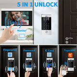 5in1 Unlock Doorbell 7inch 1080P Touch Monitor Video Intercom System Home intercom with Fingerprint IC Card Unlock for apartment
