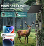 3MP 2K 4G Cellular Trail Camera Photo Traps with 7800mAh Solar Panel GPS Positioning UCon App Settings for Wildlife Security