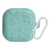 Engraved Flower Protective Skin Cover for Samsung Galaxy Buds4/4Pro Soft Silicone Protector with Keychain Scratch-Resistant