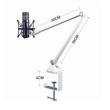 Foldable Mic Suspension Arm 360° Rotatable Microphone Boom Arm Microphone Stand White
