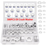 580PCS Oil Crush Washer Oil Drain Plug Gaskets Kit,Automotive Aluminum Drain Plug Washer M6 M8 M10 M12 M14 M16 M18 M20 M22 M24