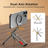 Aluminum Alloy Magnetic Phone Tripod Holder Foldable Carabiner Clip Phone Handle Holder 360° Rotating for iPhone/Xiaomi/Samsung