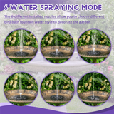 ABWG-21.5CM LED Solar Fountain Pump with 5000mAh Battery 6.5W 6 Nozzles Fountain Pump for Bird Bath Garden Water