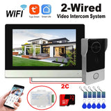 2 Wire Digital Video Intercom System, 7 Inch Wireless WIFI Monitor 1080P Doorphone Camera Video Doorbell IC Card Tuya APP Unlock