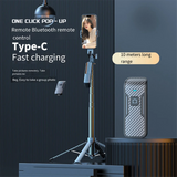 KK-B2-180cm Bluetooth Selfie Stick Aluminum Alloy Stand Handheld Stabilizer Foldable Monopod, for Mobile Phone Live