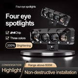 Motorcycle LED Headlights with White and Yellow Dual Beams Four Eye External Electric Vehicle Spotlights and Headlights