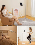 Tablet Floor Stand-Flexible Long Arm Tablet&Phone Holder,360° Angle Adjustable, Aluminum, Bedside,Compatible with 4.7''-11''
