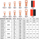 150pcs Battery Cable Ends Awg 2 4 6 8 10 Gauge Wire Connectors ,Battery Terminal connectors Cable Lugs Ring Heat Shrink Tubing