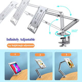 Book/Tablet Holder Adjustable 360° Rotatable Laptop Tablet Stand Clamp, Aluminum Alloy Bracket Holder for Desktop Bed Reading