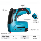 Electric Nail Gun 2 in1 Portable Furniture Pneumatic Gun Air Nail Gun LED Light with 2000pcs Staples Nail Gun DIY Tools