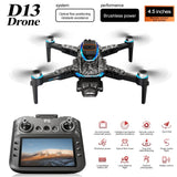New D13 Drone 4K Professional Three HDCamera with Large Screen 5G WIFI FPV Dron Brushless Optical Flow Hover Folding Quadcopter
