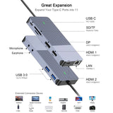 4K Dual USB Type C Dock Three Adapter Hub Laptop Docking Station For Lenovo ThinkPad HP Dell XPS M1 M2 MacBook
