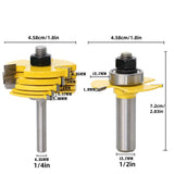 2Pcs/Set 1/4inch 1/2inch Shank Tongue & Groove Joint Assembly Router Bits Set T Shape Slot Cutter Tools For Wood Woodworking