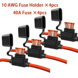 10 Gauge Inline Fuse Holder 12V - 10AWG Automotive Waterproof  Blade Fuse Holder with 4pcs 40 AMP ATC/ATO Standard Fuses (4Pack)