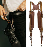 B02B-Camera Strap Leather Double Shoulder Leather Harness Strap Photography Gear for DSLR/SLR Camera (Brown)