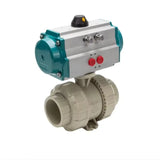 Sanitary UPVC Double Union Pneumatic Actuated 2Way Straight  Through Plastic Ball Valve Air Actuated