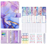 Save Money A6 Budget Binder with Zipper Cash Envelopes PU Leather Money Saving Binder Expense Sheets Cashew Flowers