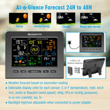 FT0360 Wi-Fi Weather Station Wireless Outdoor Solar Powered 7-in-1 Weather Sensor LCD Console Display Weather Forecast