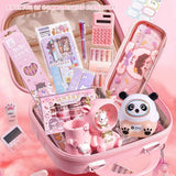 Pink Study Stationery Set Stickers Sharpener Large Capacity Suitcase Stationery Gift Pack Creative Pen Bag Notebook Students