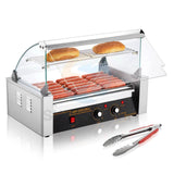 XEOLEO Electric Sausage Machine 5-7 Rollers Hot Dog Roller 750W Multifunction Hot Dog Machine Glass Hood With Acrylic Door