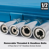 4-Piece Stud Extractor Set with 12.5mm Square Drive, 6/8/10/12mm Sizes, Includes Carrying Case