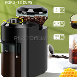 Stainless Steel Auto Burr Coffee Grinder 2-12 Cup Adjustable Detachable 500RPM Electric Bean Mill Home Barista Coffee Lover Use