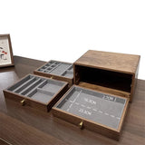 3-Tier Desktop Drawer Storage Box, Black Walnut Wood with Dovetail Joints & Brass Handles