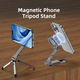 Aluminum Alloy Magnetic Phone Tripod Holder Foldable Carabiner Clip Phone Handle Holder 360° Rotating for iPhone/Xiaomi/Samsung