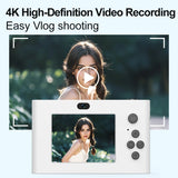 4K CCD Digital Camera for Student Compact Digital Photography Camera 180°Flip Screen Selfile Camera for Kid Adult Beginners