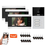 Tuya Smart 4-Unit 7Inch Monitor Screen Apartments Intercom Video Doorbell with RFID Card APP Unlock 4 Wired 1080P Wide angle
