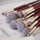 Luxury Vegan Travel Makeup Brush Set Burgundy Red Wood Handle Personalized Gold Makeup Brushes Kit Private Label