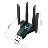1300Mbps Wireless Network Card Dual Band 2.4/5.8Ghz USB 3.0 Wi-Fi Dongle 4 Antenna Wireless Receiver for PC/Laptop