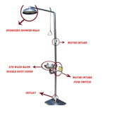 304 Stainless Steel Composite Emergency Shower Eyewash，Factory Inspection Vertical Double Eye Washing Shower Set