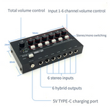 B02B-MX600 Ultra Low-Noise 6-Channel Line Mixer Stereo/Single Track Switch Microphone Preamplifier