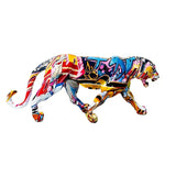 Resin Leopard Sculpture Noric Graffiti Wild Animal Panther Statue Modern Pop Interior Art Figurines Office Home Decors Oraments