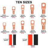 150pcs Battery Cable Ends Awg 2 4 6 8 10 Gauge Wire Connectors ,Battery Terminal connectors Cable Lugs Ring Heat Shrink Tubing