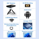 P09-II Best Mini 4K LED 3D 9 Touch Screen Wifi Pocket Projector with Built-in Battery for Home Theater