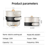 220V Folded Electric Cooking Pot Mini Portable Electric Skillet Split Type Frying Pan Travel Multifunctional Hotpot 1.2L