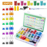 304Pcs Fuses Assortment Kit Standard+Small+Mini Blade Fuses Low and Tall/STD Profile Box Shaped Assorted Fuse with Fuses Puller