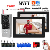 New 2 Wire Smart Tuya Wifi 1080P Video Intercom Video Door Phone 2 Pcs Touch Screen Camera Doorbell Door Security IP Villa RFID