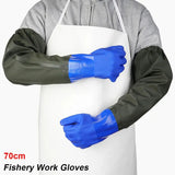 1Pair 70cm Rubber Gloves with Arm Guards Thickened Aquatic Industry Gloves Long Oil-Resistant Fishery Work Gloves