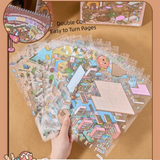 New PET Miniature Scene Collection Cartoon DIY 3D Pocket Cabin Scene Stickers Visual Stacking 3D Landscape Sticker Book