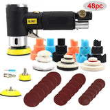 48pcs Orbit Air Sander Mini Pneumatic 1/2/3inch Grinding Machine Set for Car Polishing High Speed Air Powered Polisher Air tool