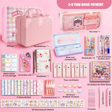 Pink Study Stationery Set Stickers Sharpener Large Capacity Suitcase Stationery Gift Pack Creative Pen Bag Notebook Students