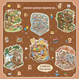New PET Miniature Scene Collection Cartoon DIY 3D Pocket Cabin Scene Stickers Visual Stacking 3D Landscape Sticker Book