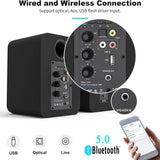 BESTISAN SR04 Powered BT Bookshelf Speakers Stylish Wooden Design With LED Indicators Support Optical AUX USB Flash Driver Input